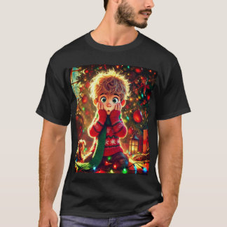 T-shirt Surprisé Boy Christmas Scene - Festive Holiday Il