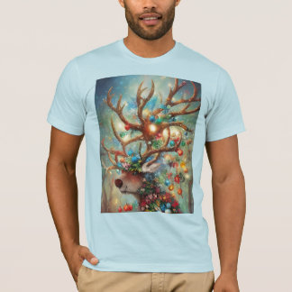 T-shirt Surreal Christmas Reindeer With Ornaments & Lights