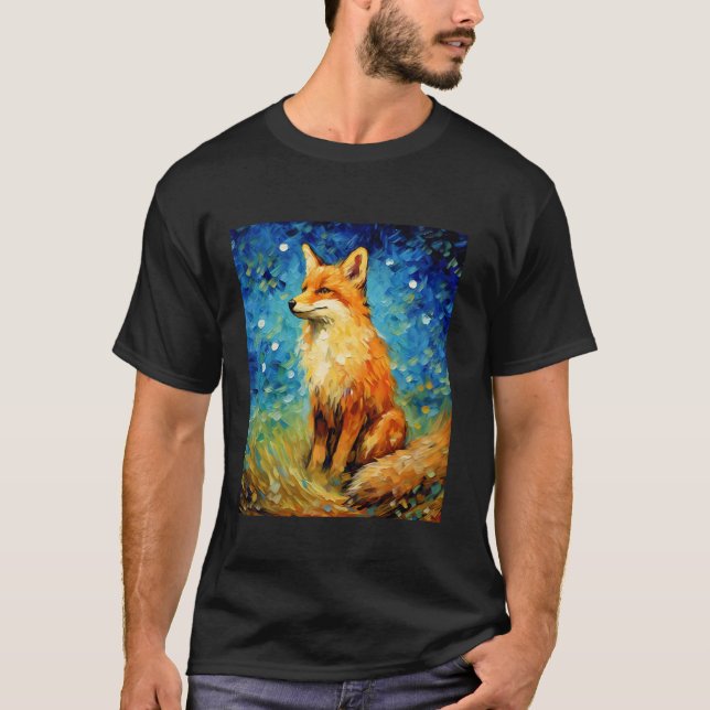 T-shirt Surreal Starry Night esthétique Fox T Shirt (Devant)