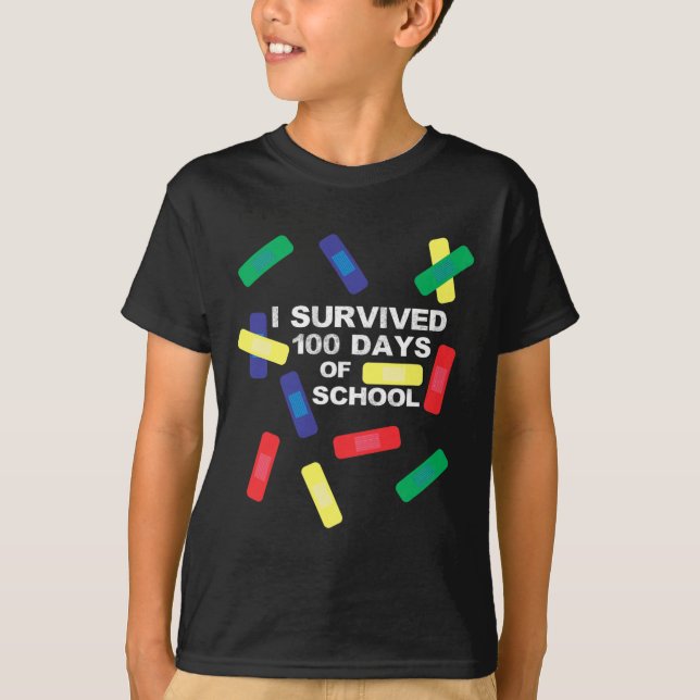 T-shirt Survécu À 100 Jours De Bandage Scolaire (Devant)