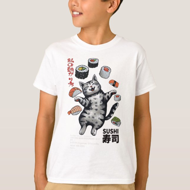 T-shirt Sushi Cat Harajuku Tokyo Japon Cat Cat Caf (Devant)