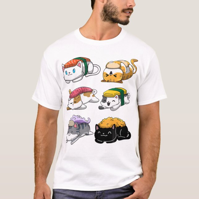 T-shirt Sushi Cats Sushi Lover Amoureux des chats Kawaii A (Devant)