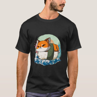 T-shirt Sushi Fox Japonais Grande Vague Kanagawa