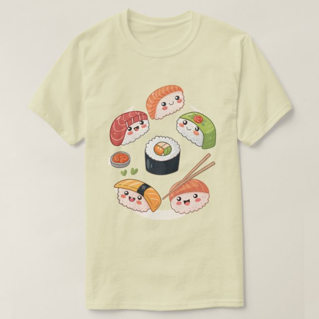 T-shirt Sushi Roll Squad : Cute Kawaii Chibi Caractères T- (Design devant)