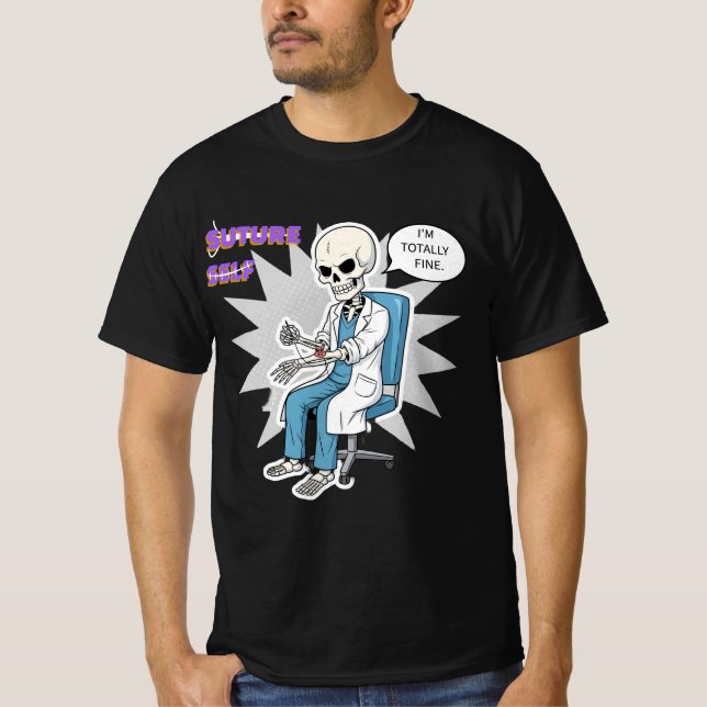 T-shirt Suture mème auto-amusant Humour Med Squelette Dr. (Devant)