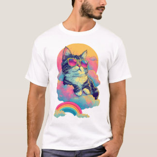 T-shirt Swag Chat Retro Chill Cat avec Rainbow Aura