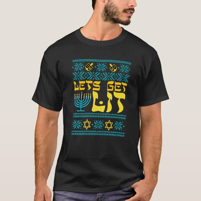 T-shirt Sweater Hanoukka laide, lit Menorah (Devant)