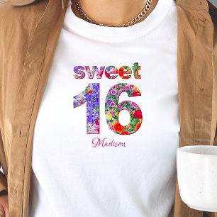 T-shirt Sweet 16 anniversaire de fête design floral t-shir