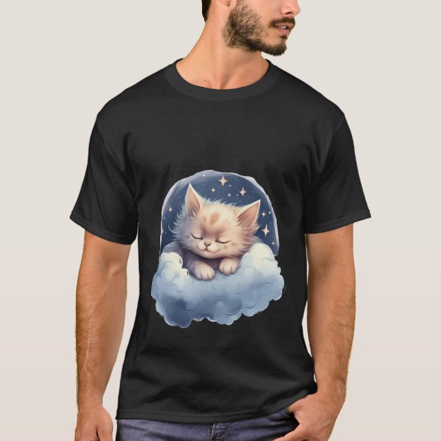 T-shirt Sweet Dream Cat Sleeping on Cloud Night Sky Art 🌙 (Devant)