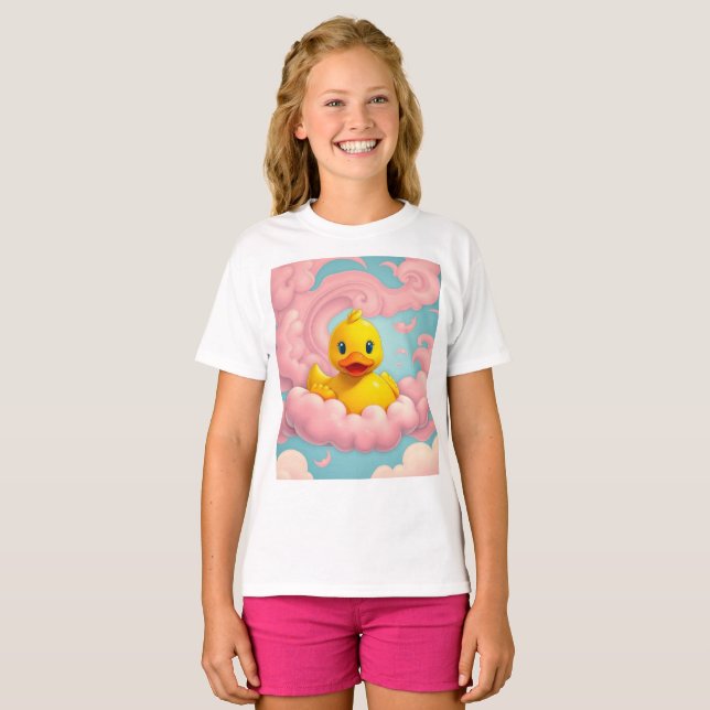 T-shirt Sweet Duckling on Pink Clouds Birthday  (Devant entier)