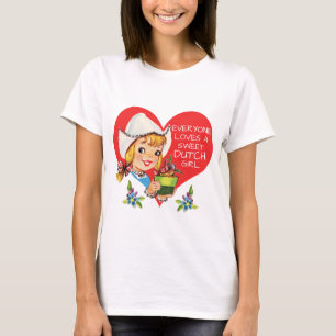 T-shirt Sweet Dutch Girl Vintage Tulips Meisje & Heart