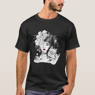 T-shirt Sweet Geisha Girl Japon En Kimono Robe Avec Masque