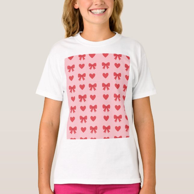 T-shirt Sweet Pink Hearts & Bows Pattern (Devant)