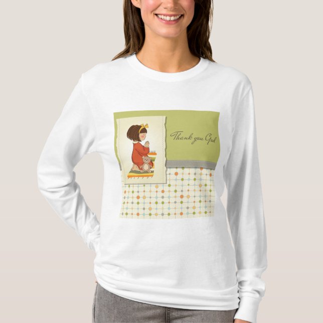 T-shirt Sweet Praying Girl Thank You God (Devant)