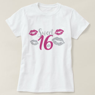 T-shirt Sweet sixteen 16 Anniversaire rose Faux Parties sc