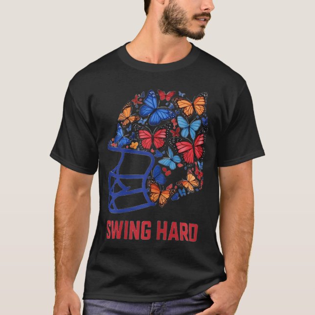 T-shirt Swing Hard Baseball Helmet Butterfly Lady Baseball (Devant)