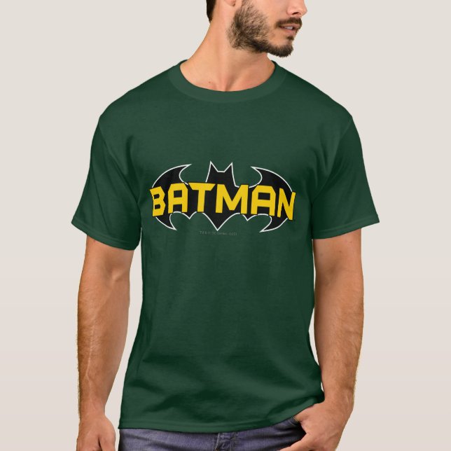 T-shirt Symbole Batman | Nom Logo jaune et noir (Devant)