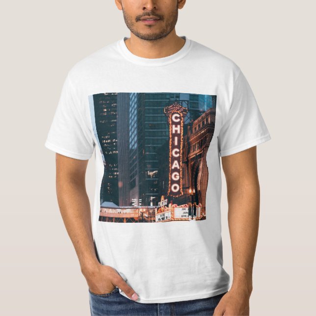 T-shirt SYMBOLE Chicago Illinois Neon Nuit (Devant)