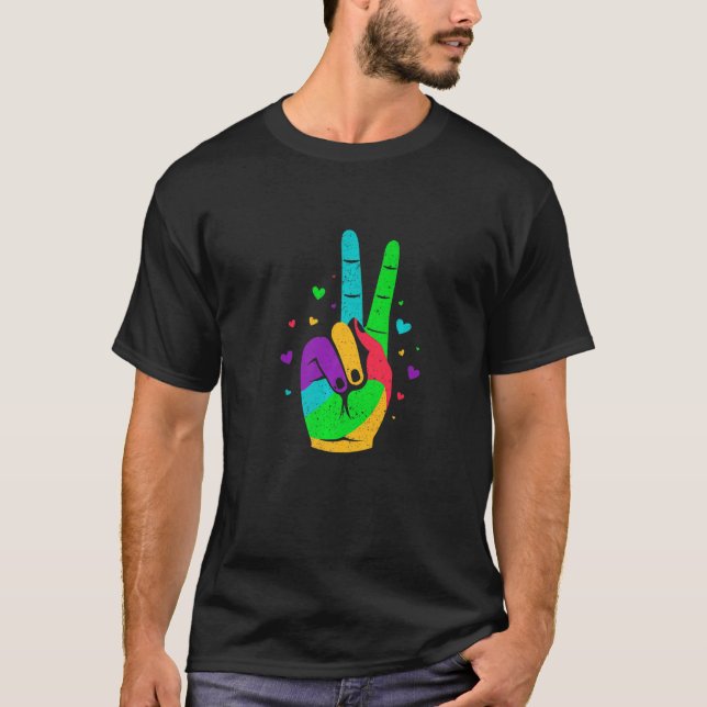 T-shirt Symbole de la paix de la main victroy Coeur amour (Devant)