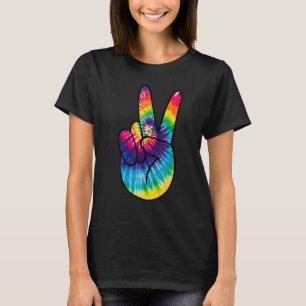 T-shirt SYMBOLE DE LA PAIX Tie Dye Hippies mains V 4