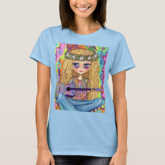 T-shirt Symbole de Paix de Guitare violette Chick Hippie C
