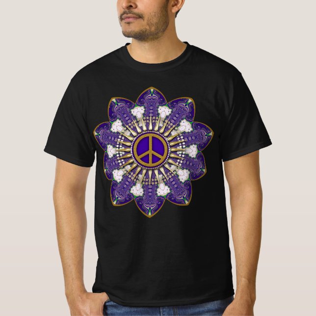 T-shirt Symbole de paix violet et or Mandala (Devant)