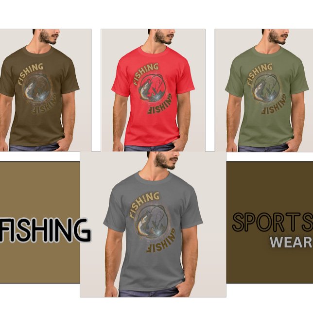 T-shirt Symbole de pêche incliné (Fishing T-Shirt SportsWear cream and dark brown wording.
)
