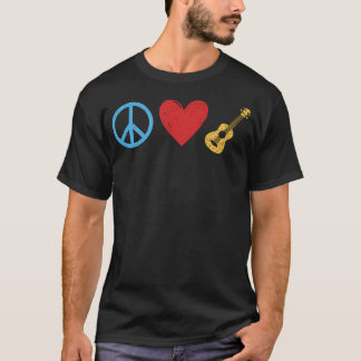 T-shirt Symbole de ukulélé d'amour de paix Cœur Musicien d
