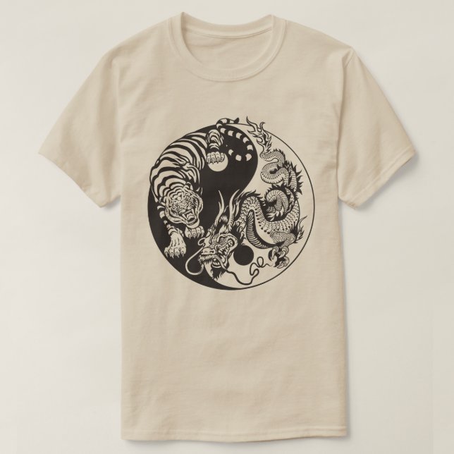 T-shirt symbole de yang de yin de dragon et de tigre (Design devant)