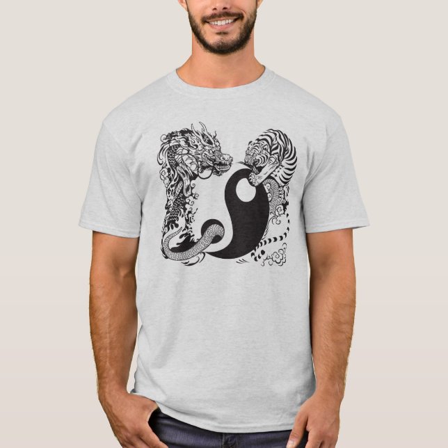 T-shirt symbole de yang de yin de dragon et de tigre (Devant)