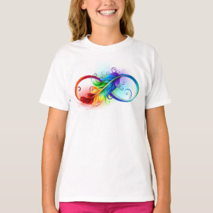 T-shirt Symbole d'infini avec plume arc-en-ciel