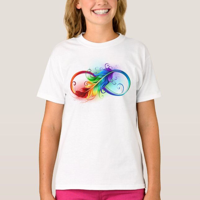 T-shirt Symbole d'infini avec plume arc-en-ciel (Devant)