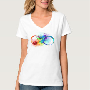 T-shirt Symbole d'infini avec plume arc-en-ciel