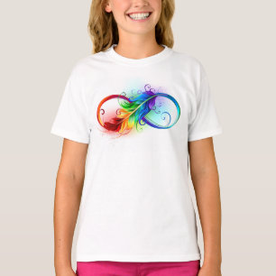 T-shirt Symbole d'infini avec plume arc-en-ciel
