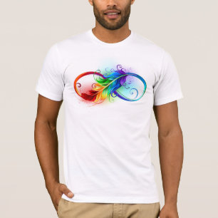 T-shirt Symbole d'infini avec plume arc-en-ciel