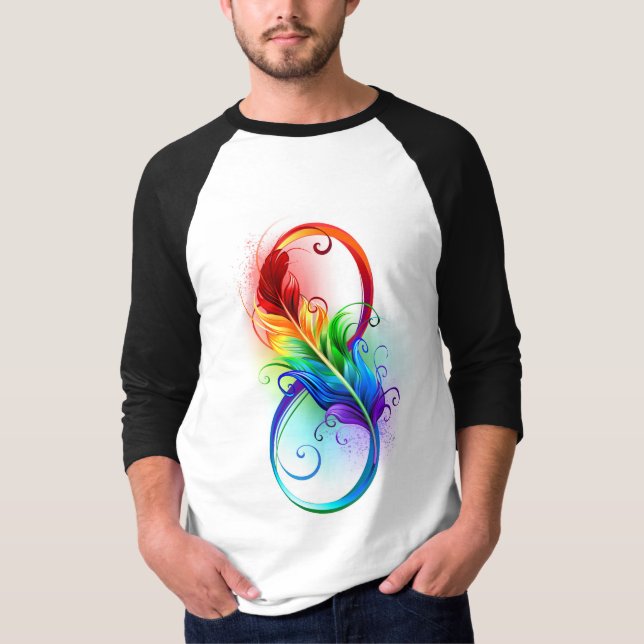 T-shirt Symbole d'infini avec plume arc-en-ciel (Devant)