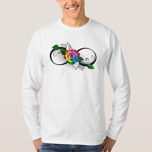 T-shirt Symbole d'infini avec Rose arc-en-ciel (Devant)