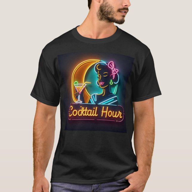 T-shirt SYMBOLE DU NEON DU MILIEU DU SIÈCLE Cocktail Hour  (Devant)