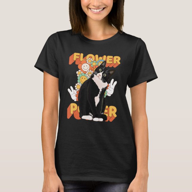 T-shirt SYMBOLE FLEURI Tuxedo Cat 60s les années 70 (Devant)