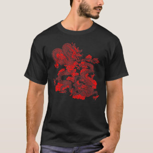 T-shirt Symbole japonais de dragon rouge esthétique Kanji 