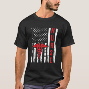 T-shirt Symbole Médicale Caduceus Drapeau américain Nurs V