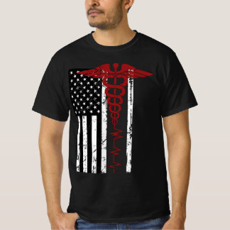 T-shirt SYMBOLE Médicale Drapeau USA Noir Patriotique Cadu