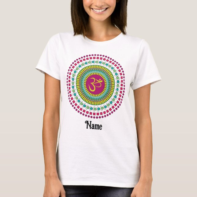 T-shirt Symbole Om de Mandala Spirituelle Rose Vert Custom (Devant)