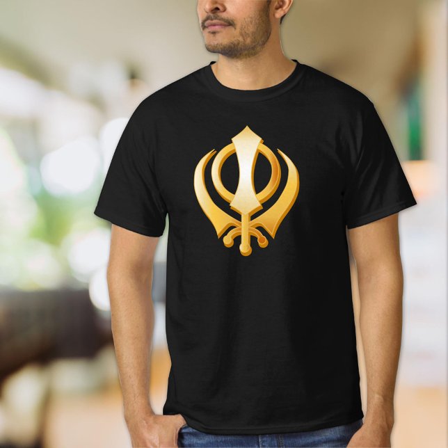 T-shirt Symbole sikh (Sikh T-Shirt, Gold Khanda, symbol of the Sikh religion. Customize the text.)