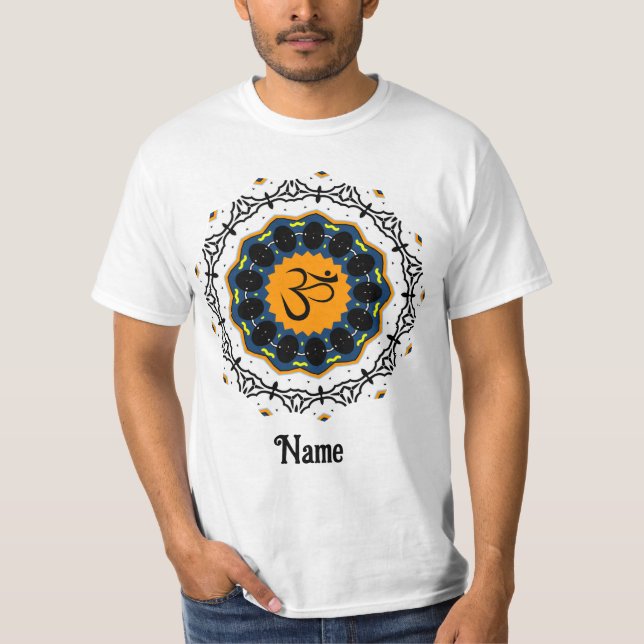 T-shirt Symbole spirituel Mandala Yoga Om Yoga Bleu Custom (Devant)