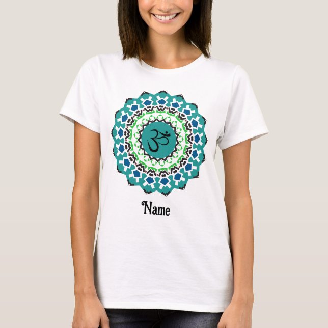 T-shirt Symbole spirituel Mandala Yoga Om Yoga Bleu Custom (Devant)
