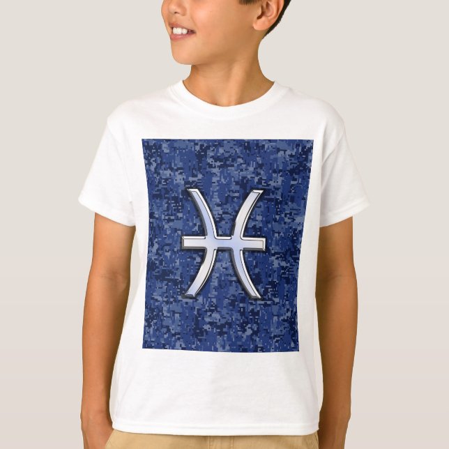 T-shirt Symbole Zodiaque Pisces sur Camo numérique bleu ma (Devant)