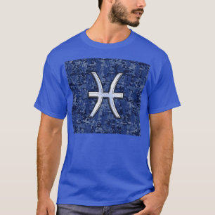 T-shirt Symbole Zodiaque Pisces sur Camo numérique bleu ma