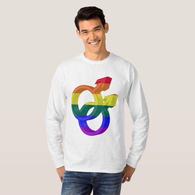 T-shirt Symboles de la Fierté de couple masculin Arc-en-ci (Devant entier)