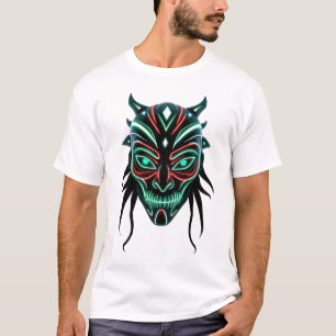 T-shirt Symétrie néon à visage tribal futuriste